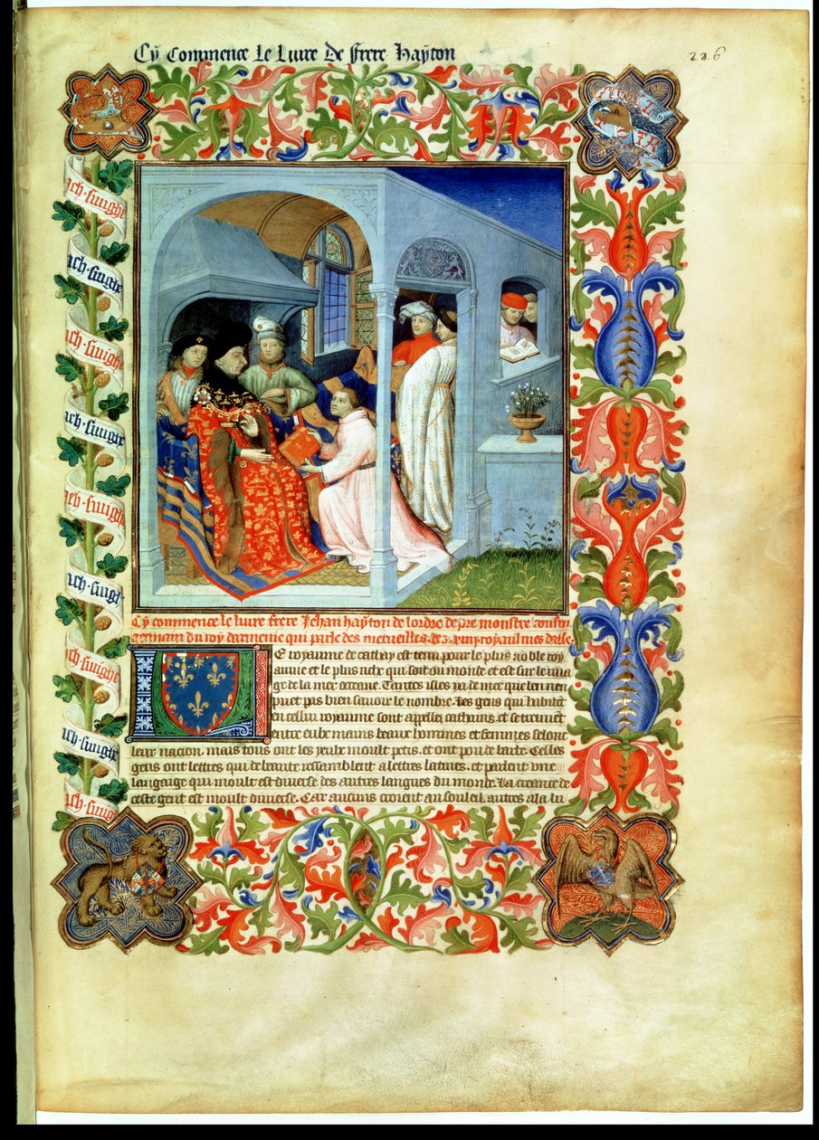 Ms Fr 2810 f.226, Fratello Hayton presenta il suo libro a Jean Sans Peur, dal 