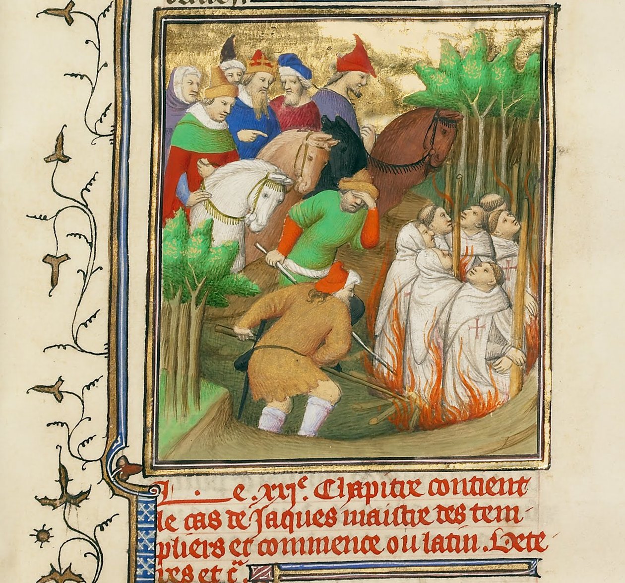 I Cavalieri Templari bruciati alla presenza di Filippo il Bello e dei suoi cortigiani da Boucicaut Master,