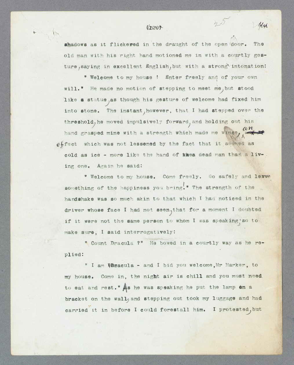 Manoscritto originale dattiloscritto di Bram Stoker 