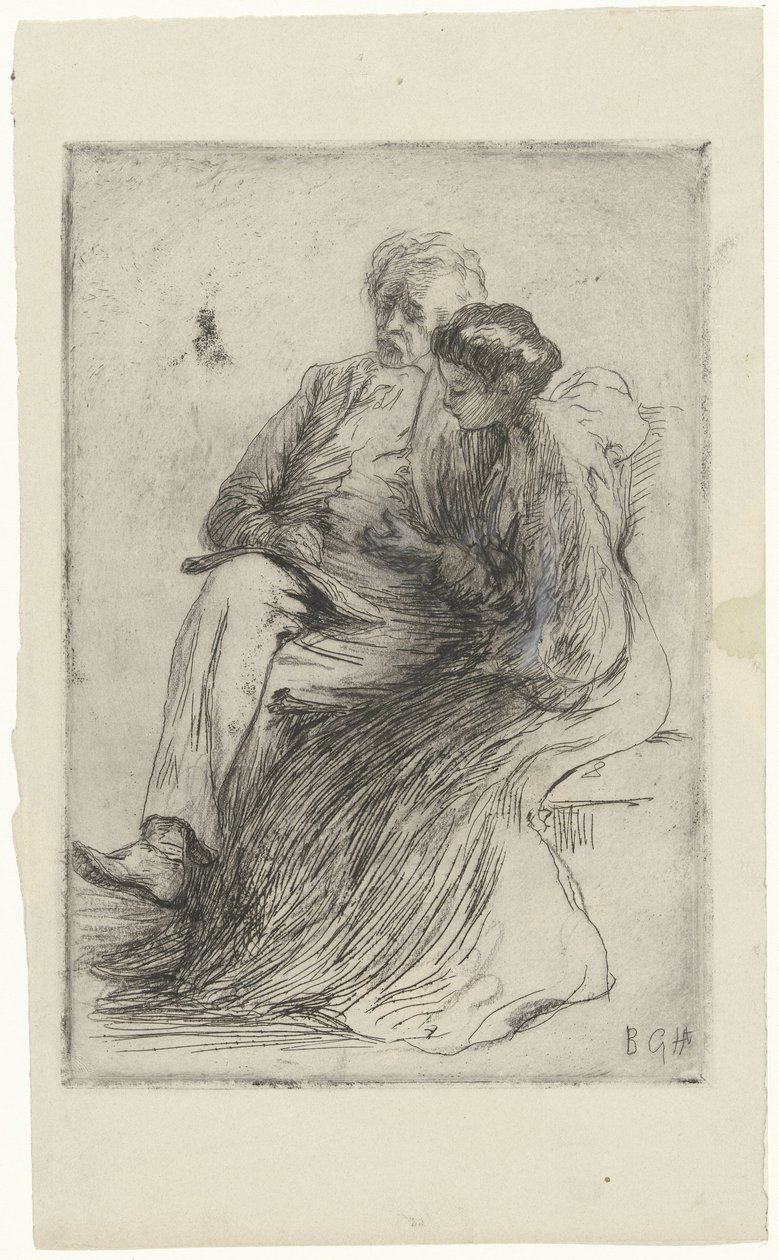 Giovane donna che legge e uomo anziano da Bramine Hubrecht