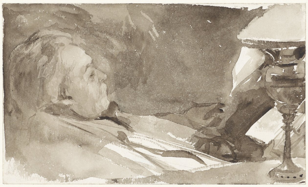 Ritratto di Alphons Marie Antoine Joseph Grandmont, che legge vicino a una lampada da Bramine Hubrecht