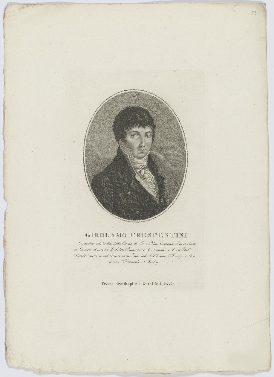 Ritratto di Girolamo Crescentini 1762-1846, dopo il 1800 da Breitkopf and Härtel