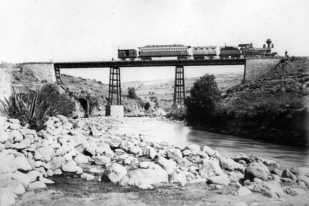 Treno che attraversa un ponte nelle Indie Occidentali Britanniche, c.1880 da British Photographer
