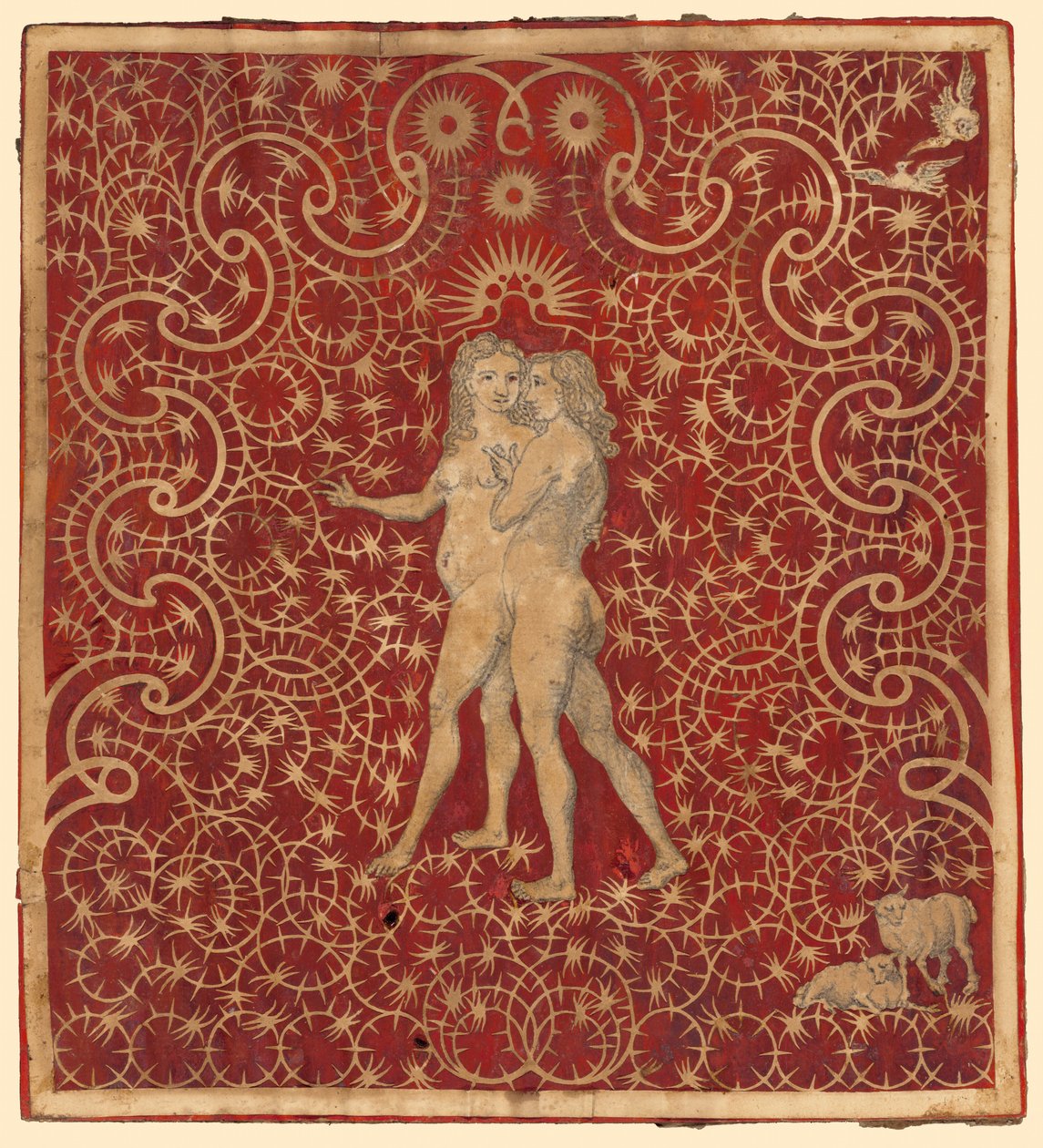 Adamo ed Eva nel giardino con una coppia di pecore e una coppia di colombe da British 18th Century