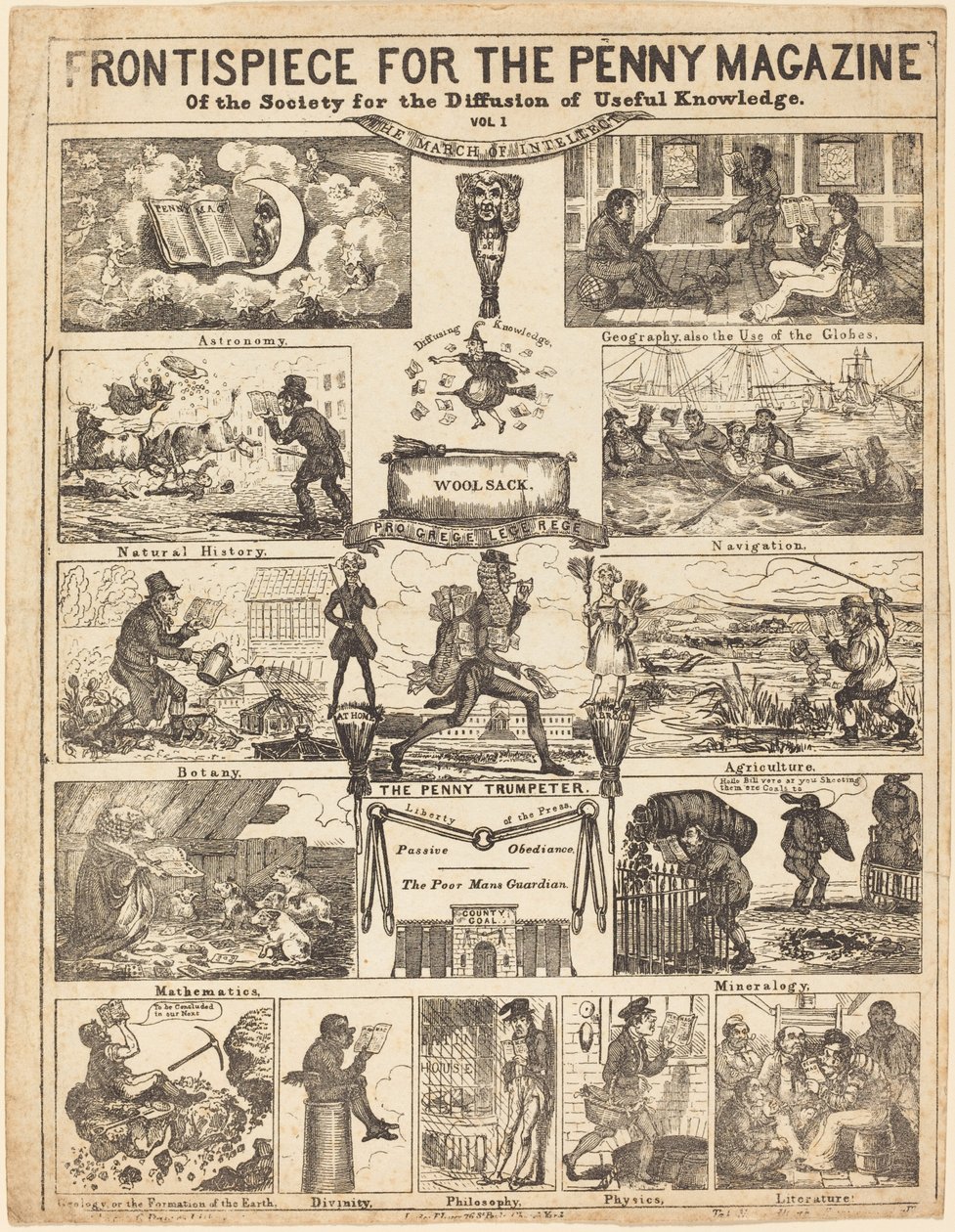 Frontespizio per il Penny Magazine della Society for the Diffusion of Knowledge da British 19th Century