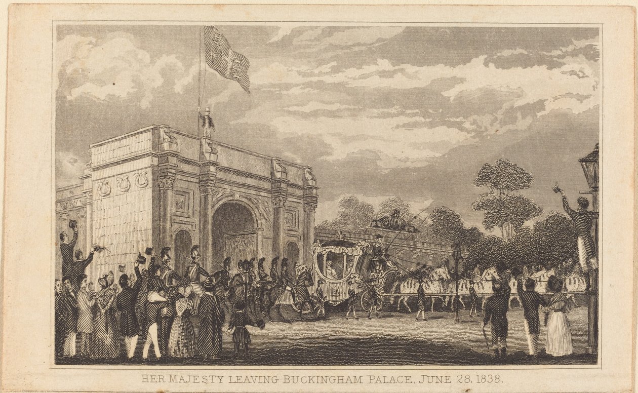 Sua Maestà lascia Buckingham Palace, 28 giugno 1838 [metà sinistra] da British 19th Century