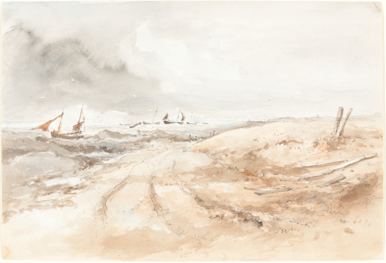 Scena di Costa con Barche in Acqua Mosso da British 19th Century