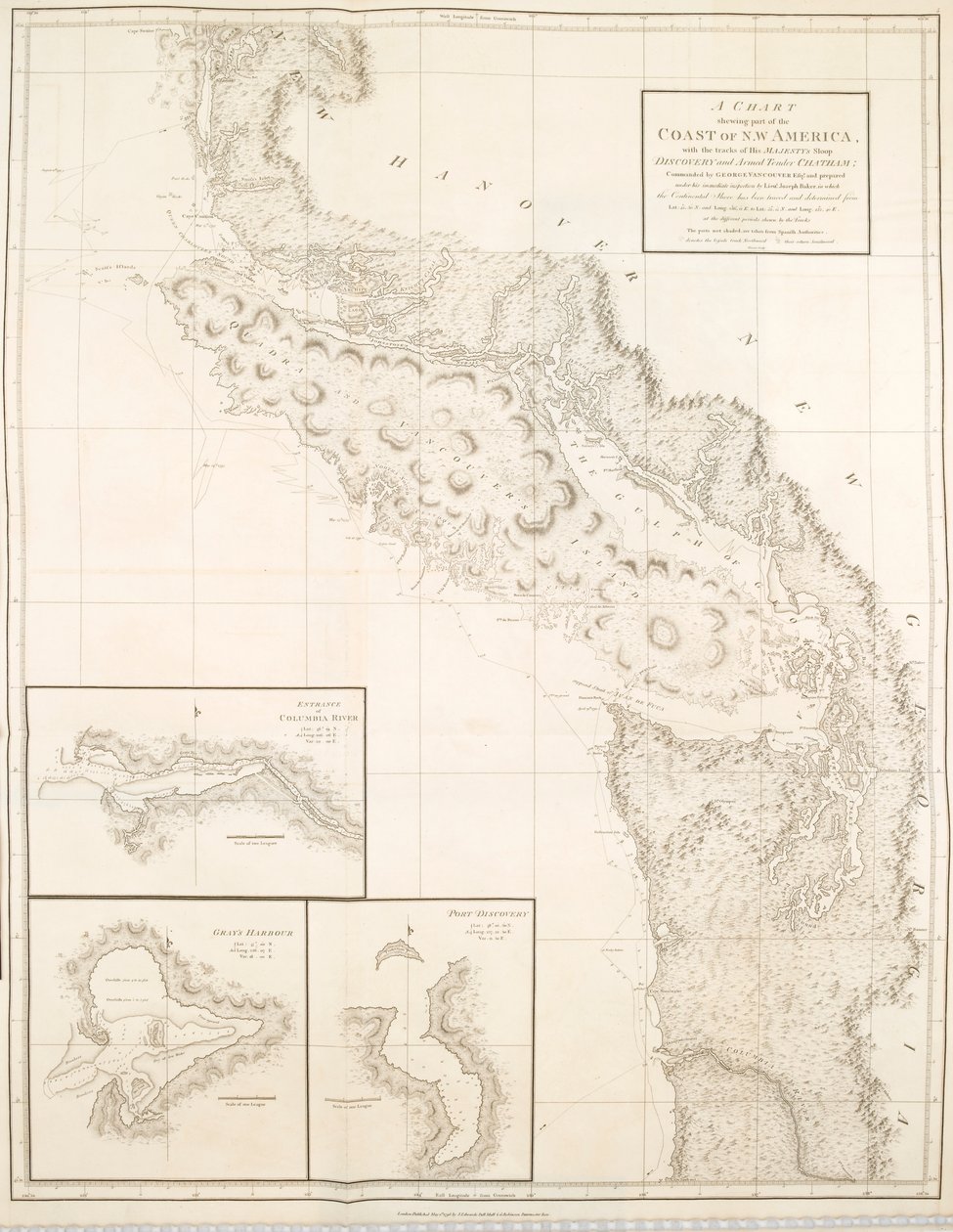 Carta che mostra parte della costa del Nord-Ovest America da British School