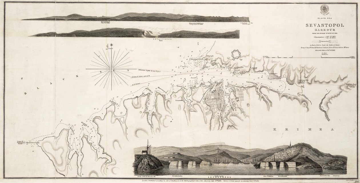 Mar Nero Porto di Sebastopoli dal rilevamento russo del 1836 da British School