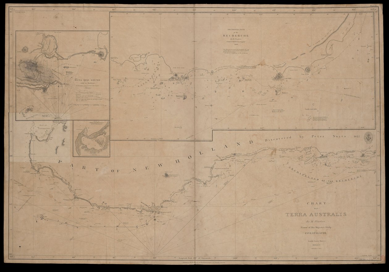 Carta di Terra Australis di M Flinders, Comandante della Sloop di Sua Maestà, 