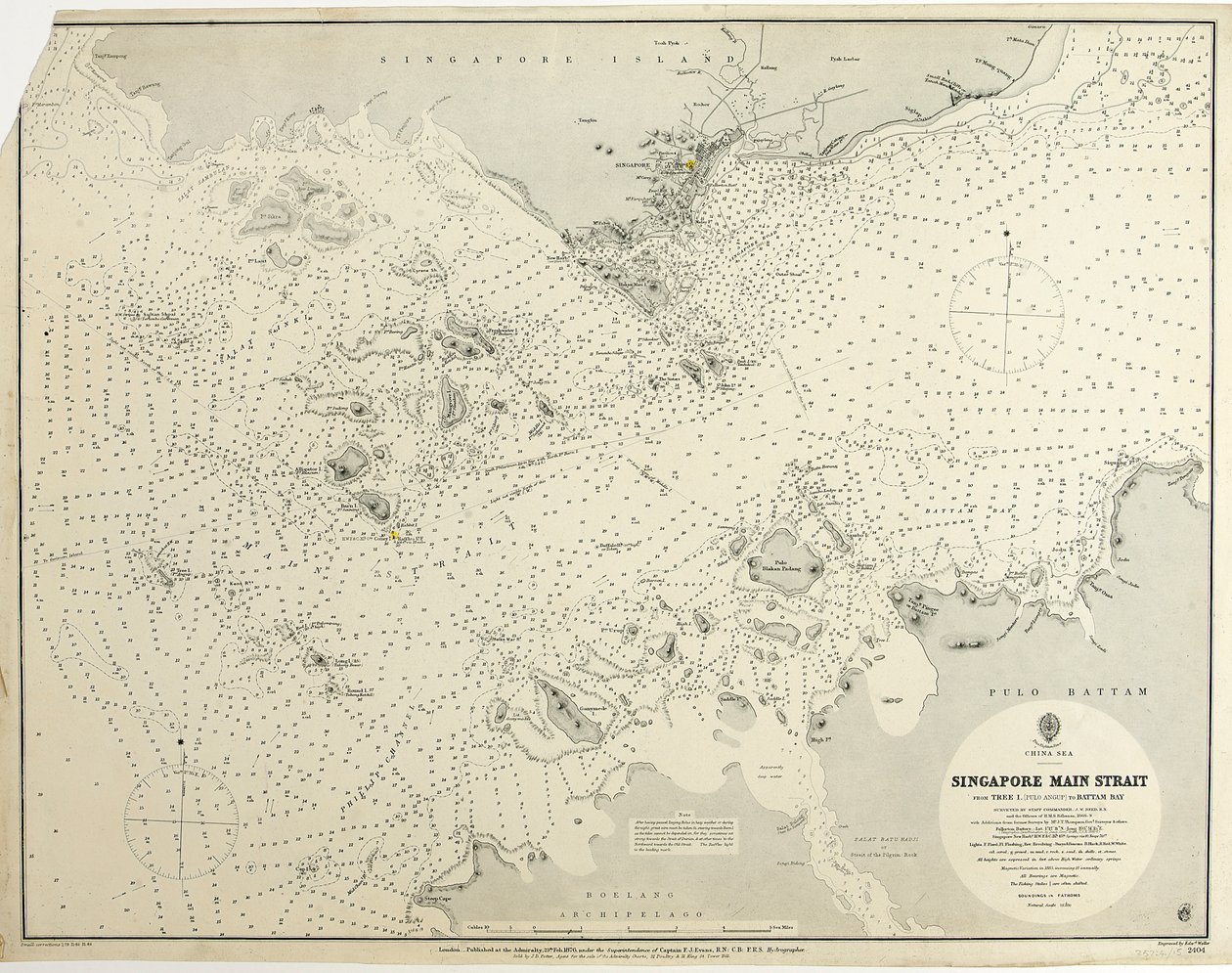 Mare della Cina Stretto principale di Singapore Da Tree I (pulo Angup) a Battam Bay rilevato dal Comandante di Stato Maggiore J.W. Reed, R.N. e dagli ufficiali di H.M.S. Rifleman da British School