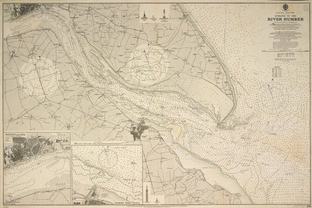 Inghilterra, costa orientale, ingresso al fiume Humber rilevato dal Capitano G.E. Richards nave di rilevamento HM 