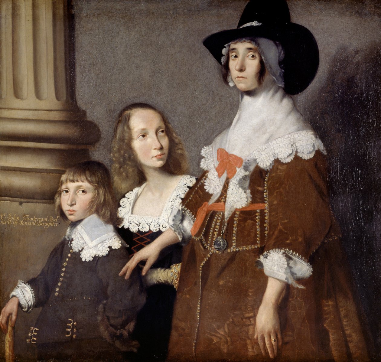 Hester Tradescant e i suoi figliastri, John e Frances, c. 1644 da British School