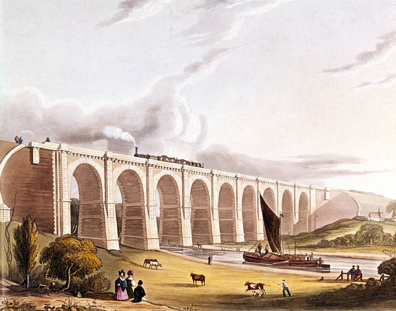 Rivoluzione industriale: vista del viadotto ferroviario che attraversa la valle di Sankey. Tavola tratta da 