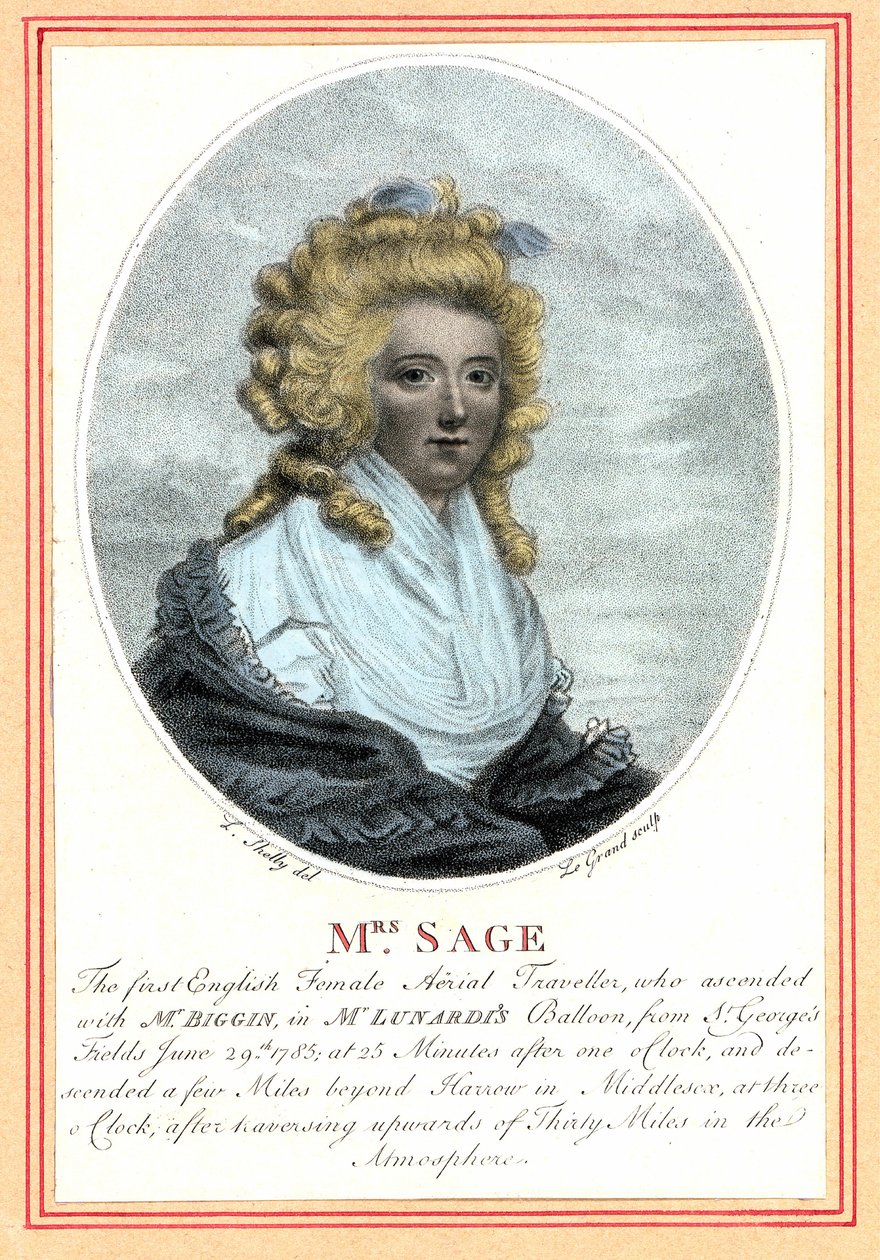 Laetitia Sage, prima donna aeronauta inglese, fine XVIII secolo da British School