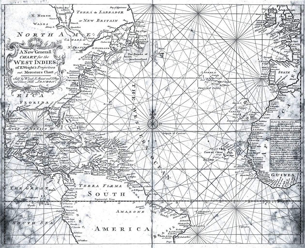 Mappa del Nord Atlantico di Mount e Page da British School