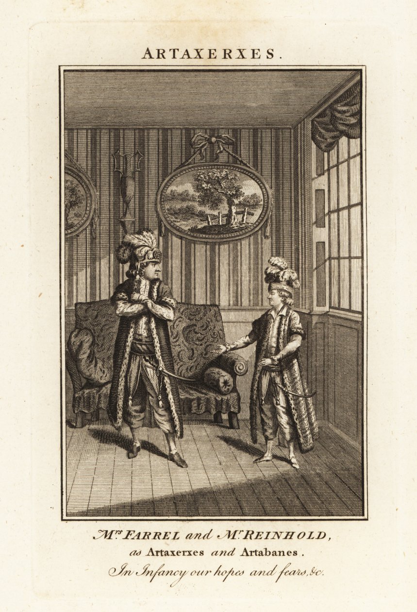 Mrs Margaret Farrel e Mr Charles Frederick Reinhold in costume persiano come Artaserse e Artabano nell