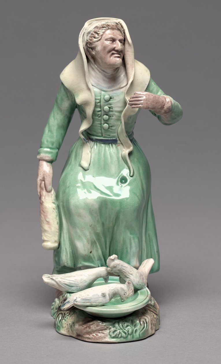 Vecchia donna che nutre i polli, Staffordshire Factory, c.1770 da British School