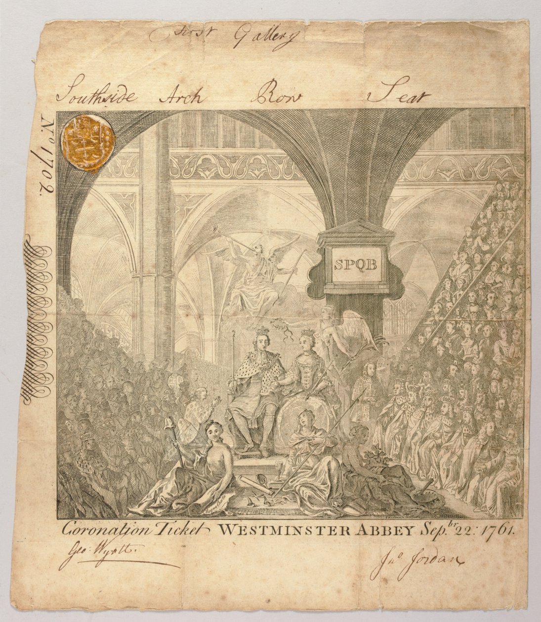 Biglietto per la cerimonia di incoronazione di Giorgio III nell