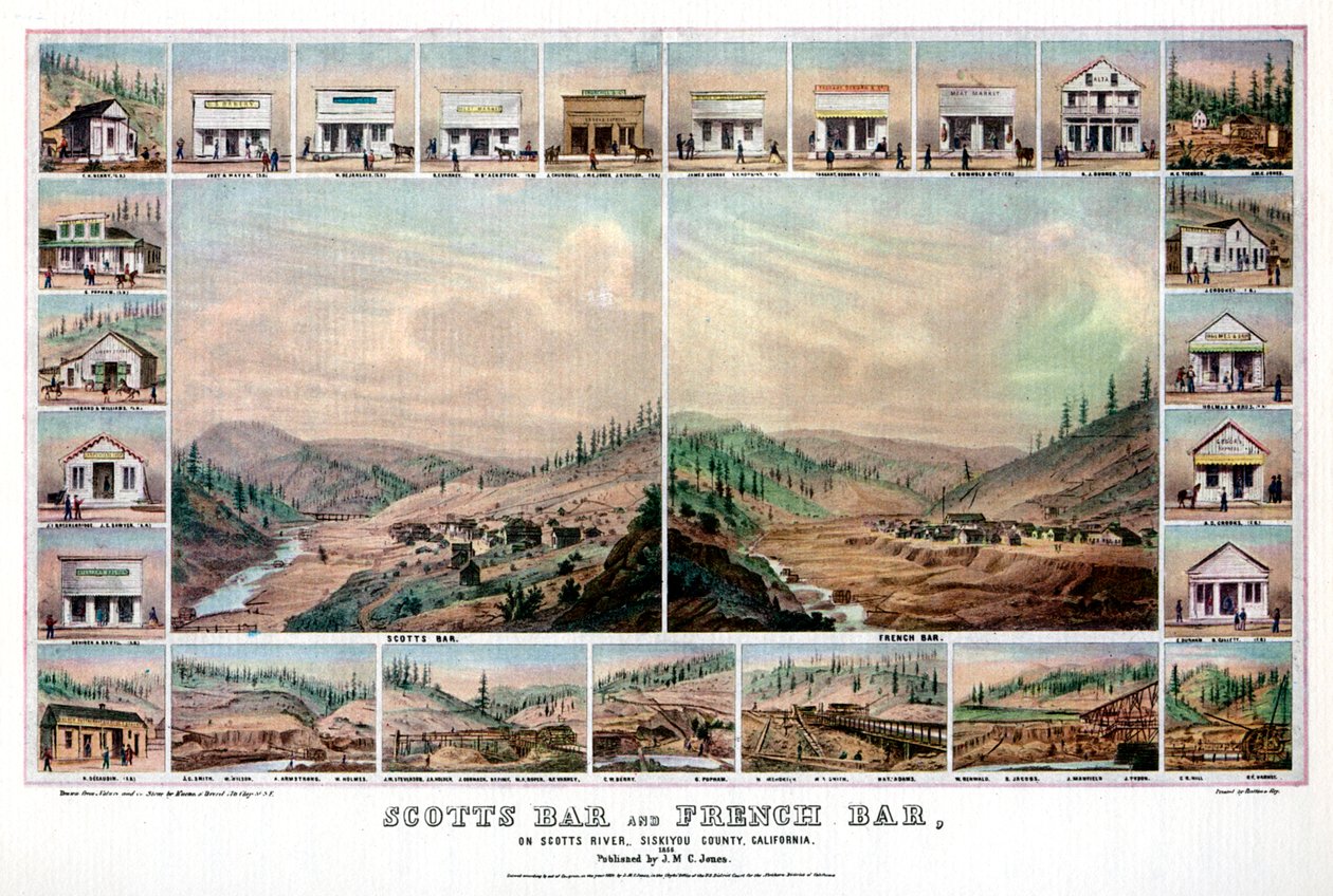 Scotts Bar e French Bar, sul fiume Scotts, Contea di Siskiyou, California, 1856 da Britton and Rey
