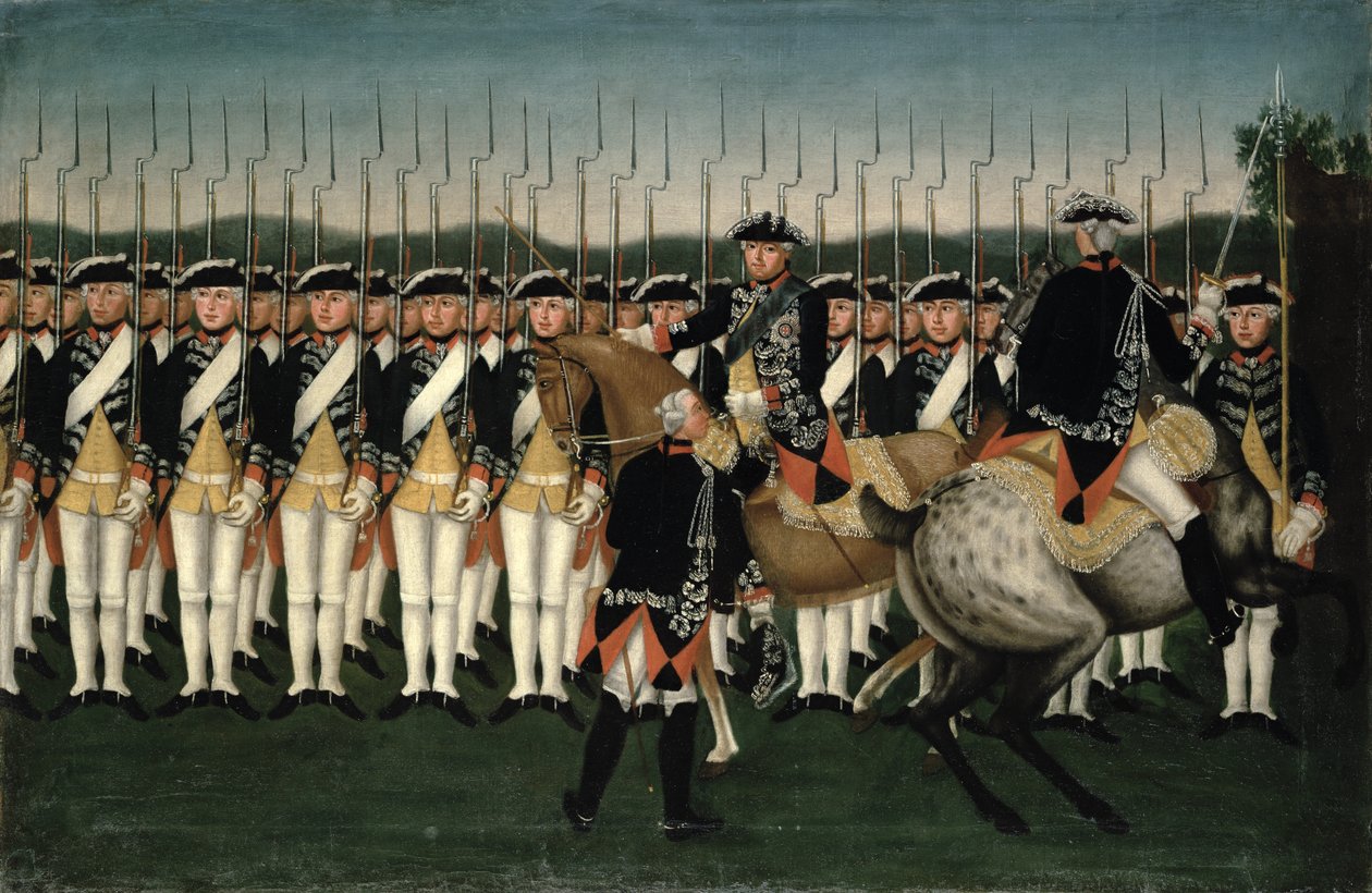 Friedrich II (1712-86) con il reggimento della guardia d
