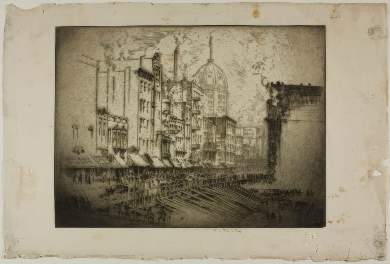 Chicago - Clark Street, angolo con Harrison Street da Bror Julius Olsson Nordfeldt