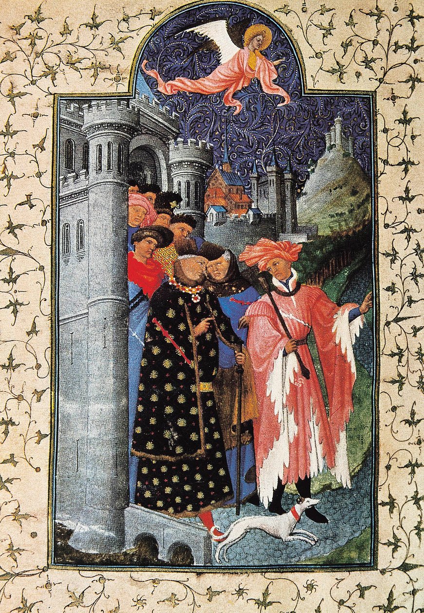 Il duca Giovanni di Berry (1340-1416) e il suo amministratore dei beni. Miniatura di Jean Limbourg (1370-1416) per "Les Tres Riches heures du Duc de Berry" Verso il 1440 Parigi. B.N. da Brothers Limbourg
