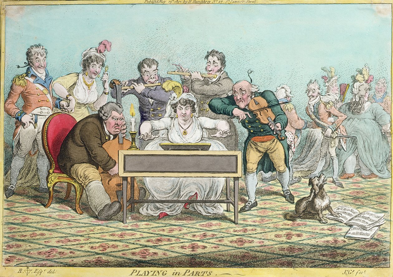 Suonare in parti, inciso da James Gillray (1757-1815) pubblicato da Hannah Humphrey nel 1801 da Brownlow North