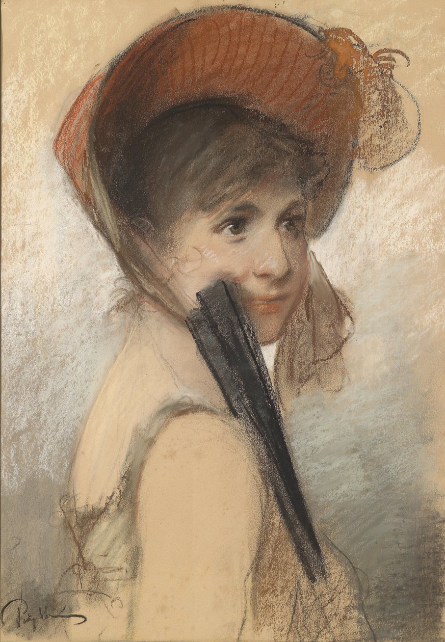 Ritratto di una ragazza con cappello e ventaglio da Bruno Piglhein