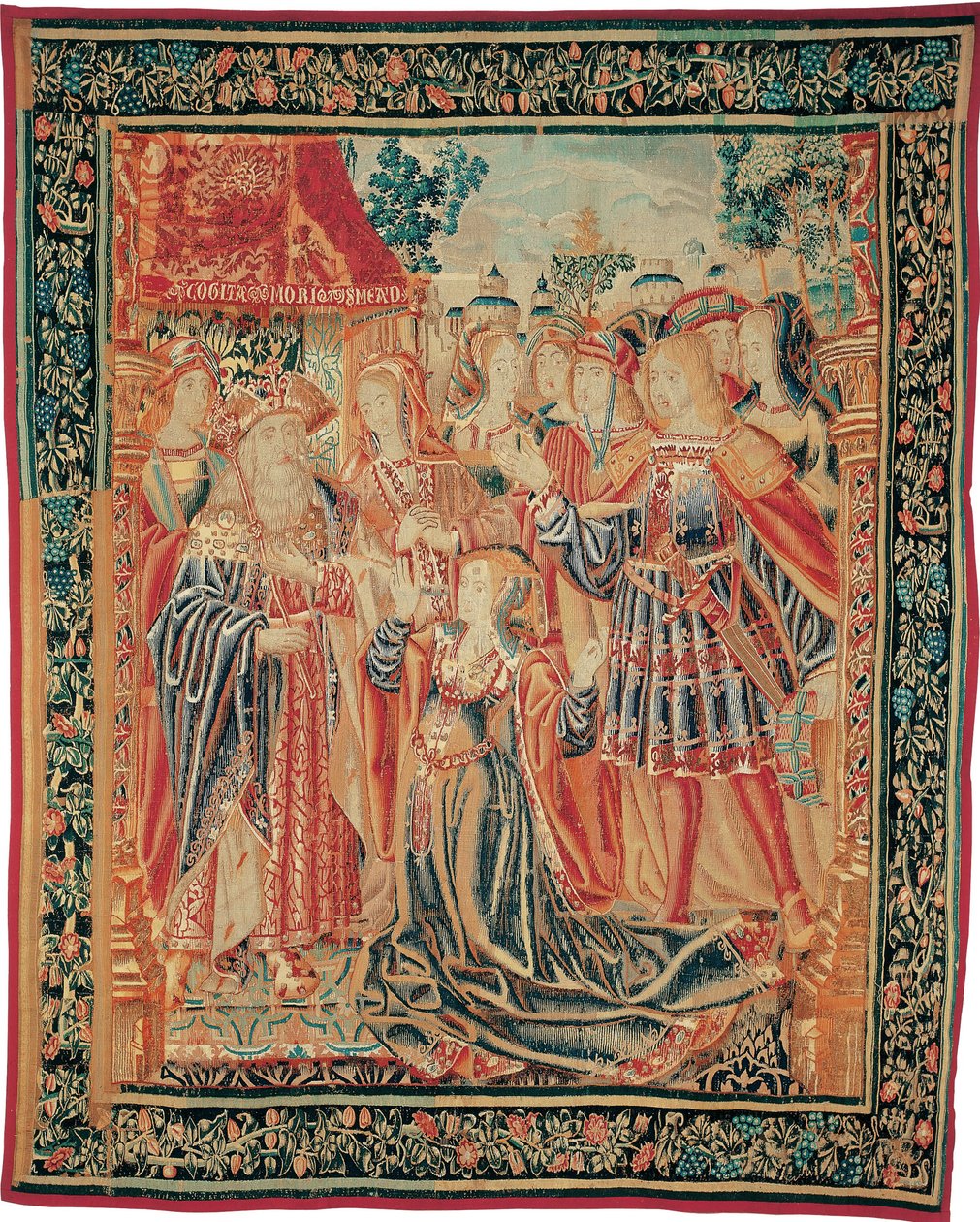 La storia di Troia. Cassandra intercede davanti a Priamo per ottenere il perdono per Paride, c. 1520 da Brussels Manufactory