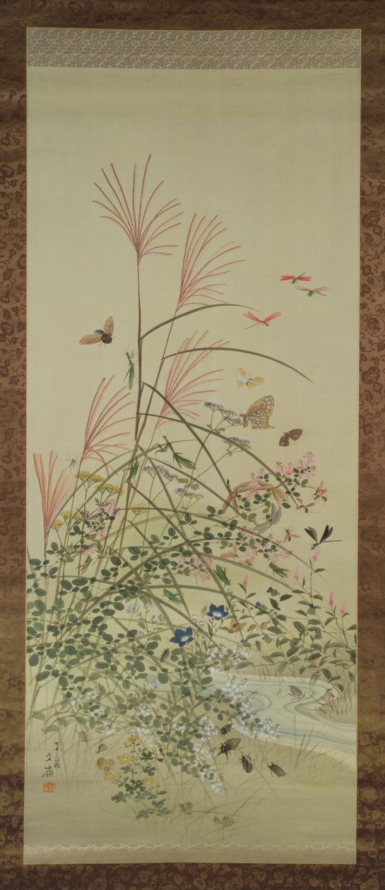 Fiori autunnali e insetti vicino a un ruscello, 1910 da Bunrei Maekawa