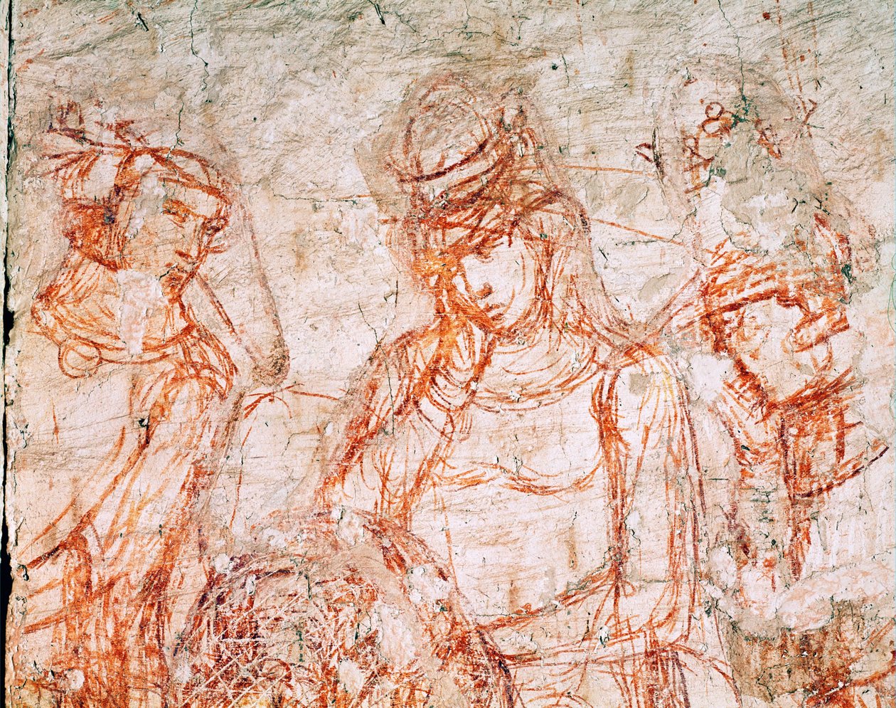 Sinopia di un gruppo di cacciatori, Trionfo della Morte, affresco ... (affresco) da Buonamico Buffalmacco