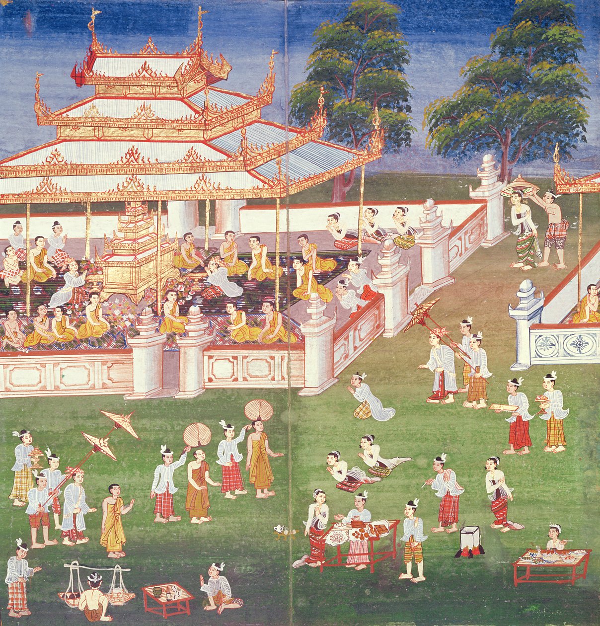 Monaci al loro incontro annuale a giugno a Mandalay, dal Nimi Jataka, 1869 da Burmese School