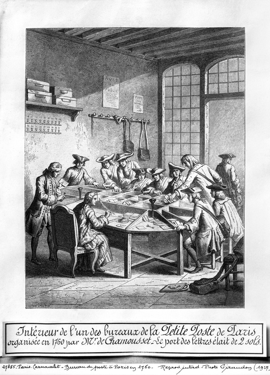 Interno del Piccolo Ufficio Postale a Parigi nel 1760 da Burn Smeeton