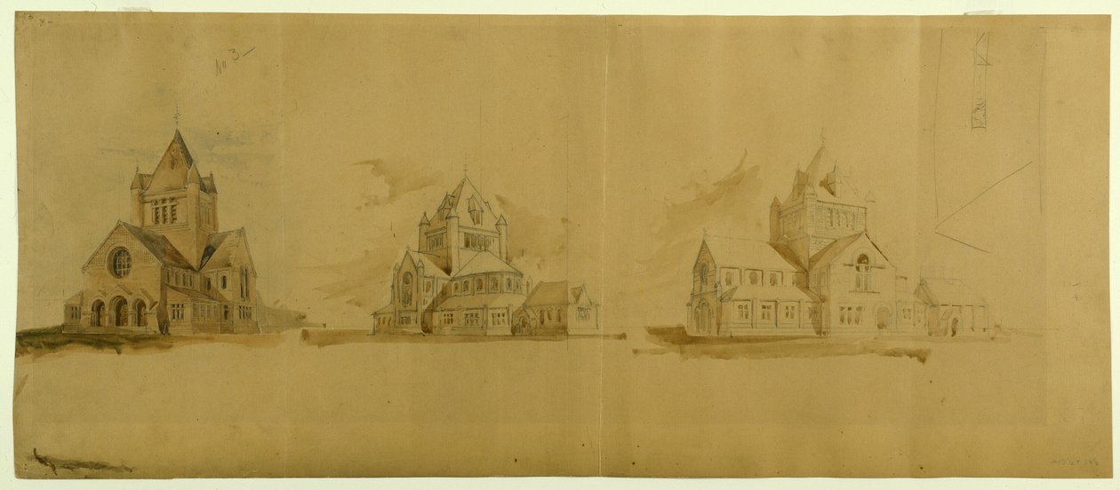 Chiesa di San Gabriele, Chicago, Illinois, schizzi prospettici, c. 1889 da Burnham and Root