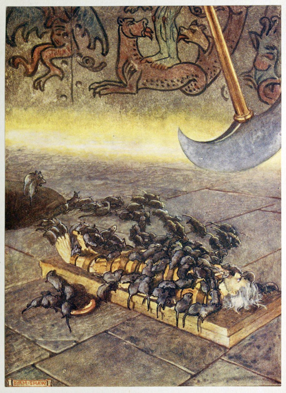 "Si accalcavano su di me in cumuli sempre più numerosi.", da Selected Tales of Mystery, pub. 1909 da Byam Shaw