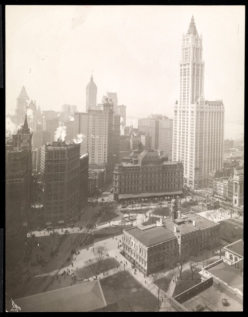 Veduta aerea di City Hall Park, City Hall e l