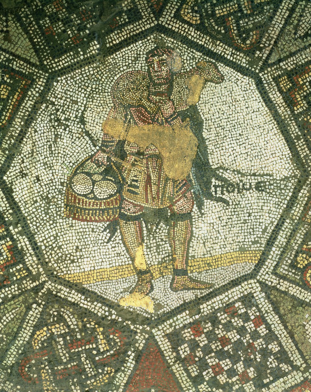 Contadino che trasporta una pecora e un cesto di formaggio, dal Palazzo Imperiale di Costantinopoli, V-VI secolo da Byzantine