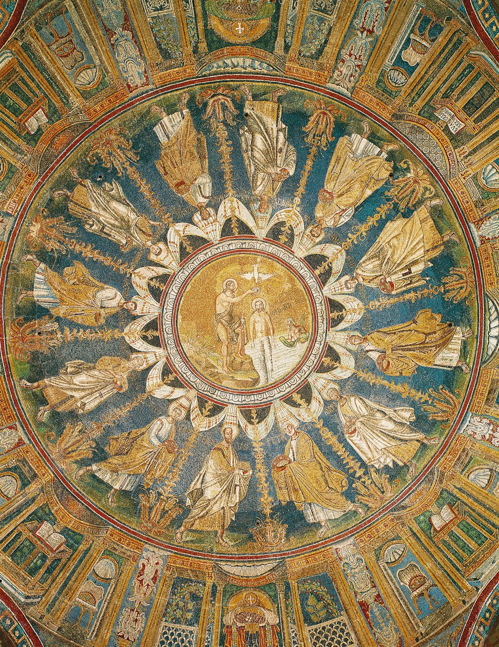 Il battesimo di Cristo circondato dagli Apostoli, dalla volta della cupola centrale da Byzantine