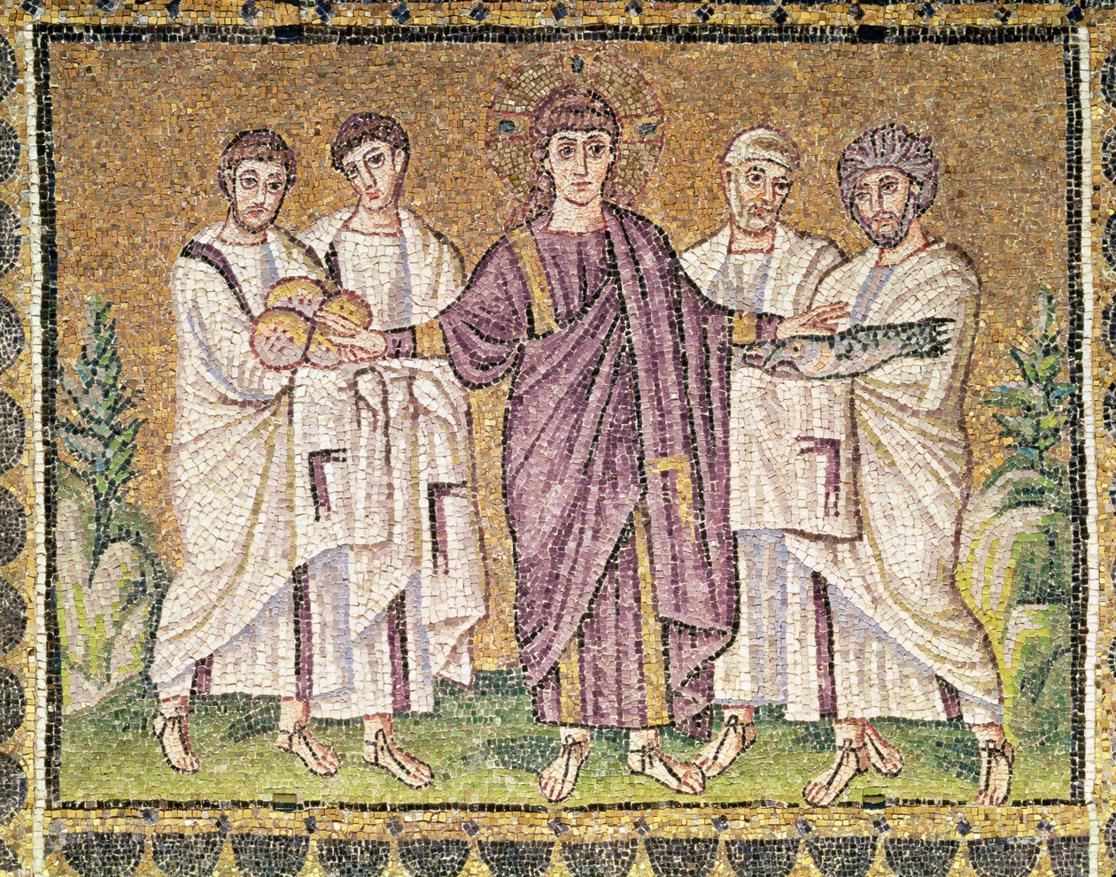 Moltiplicazione dei pani e dei pesci, Scene della vita di Cristo (mosaico) da Byzantine School