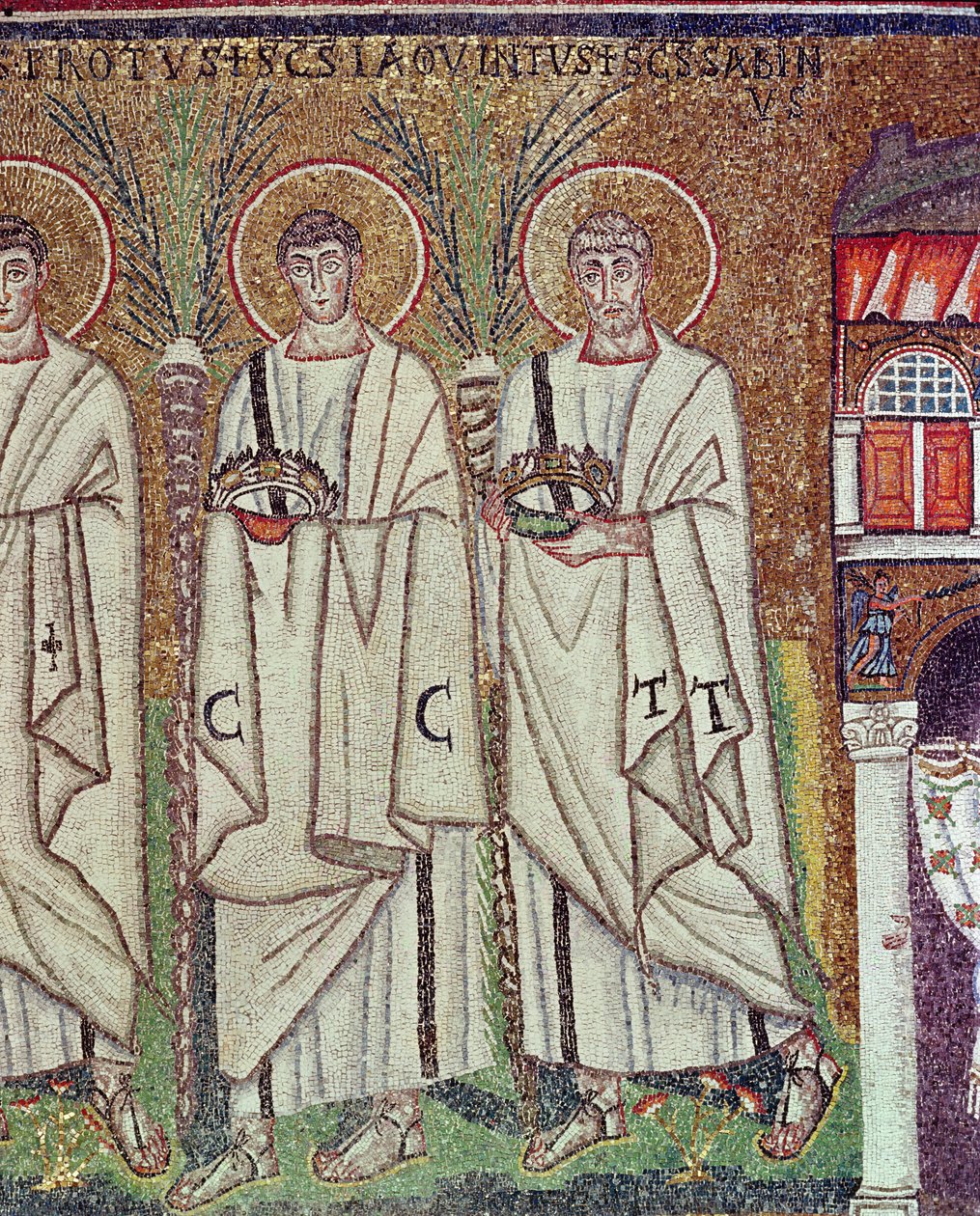 Processione dei martiri, 527-99 (mosaico) (dettaglio) da Byzantine School