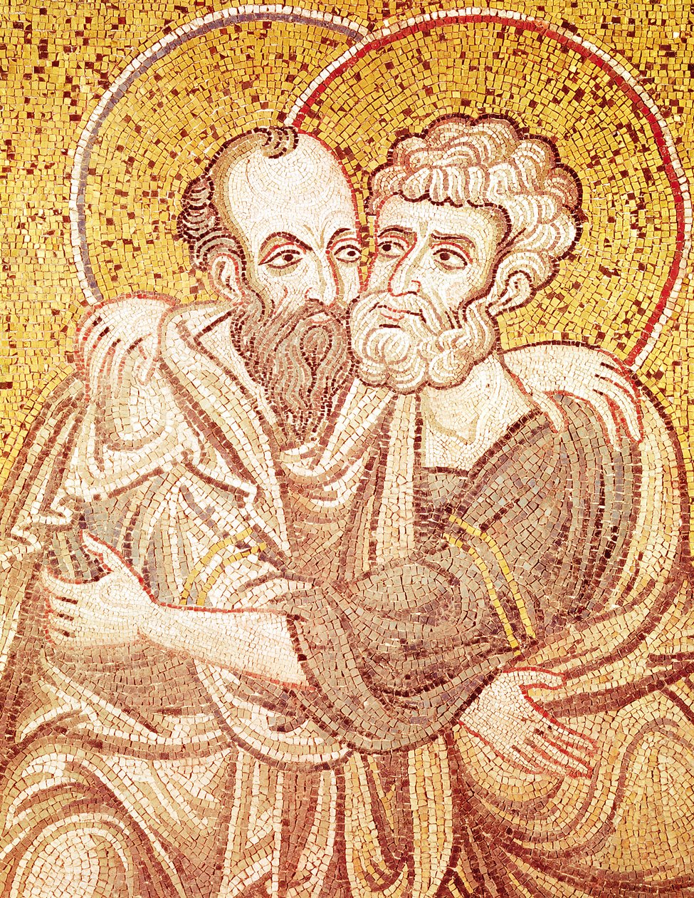 SS. Pietro e Paolo che si abbracciano (mosaico) da Byzantine School