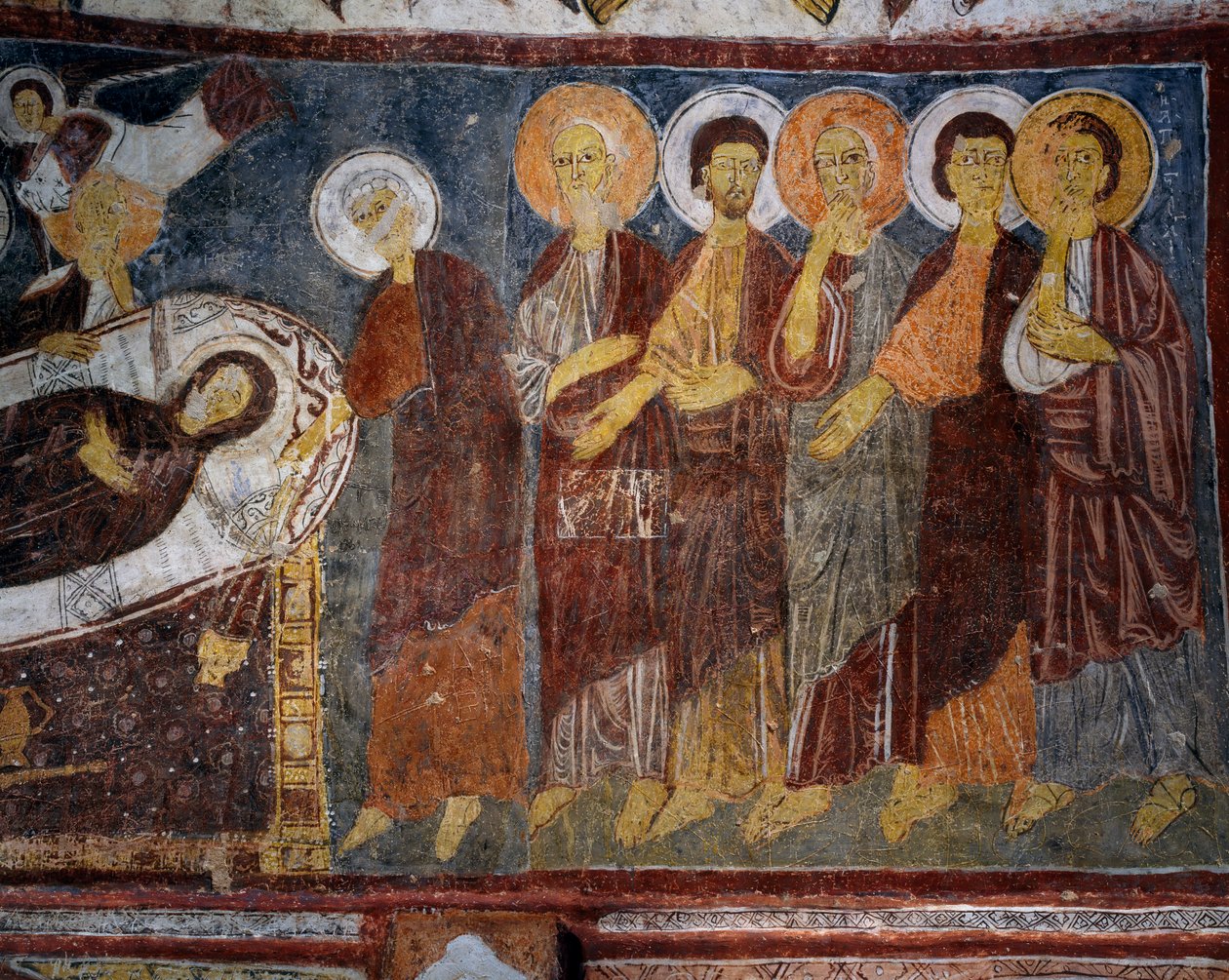 Dormizione della Vergine tra gli Apostoli, Dettaglio, affresco bizantino (XIII secolo), Gulsehir Karsi Kilise (Chiesa di San Giovanni), Goreme (Patrimonio dell