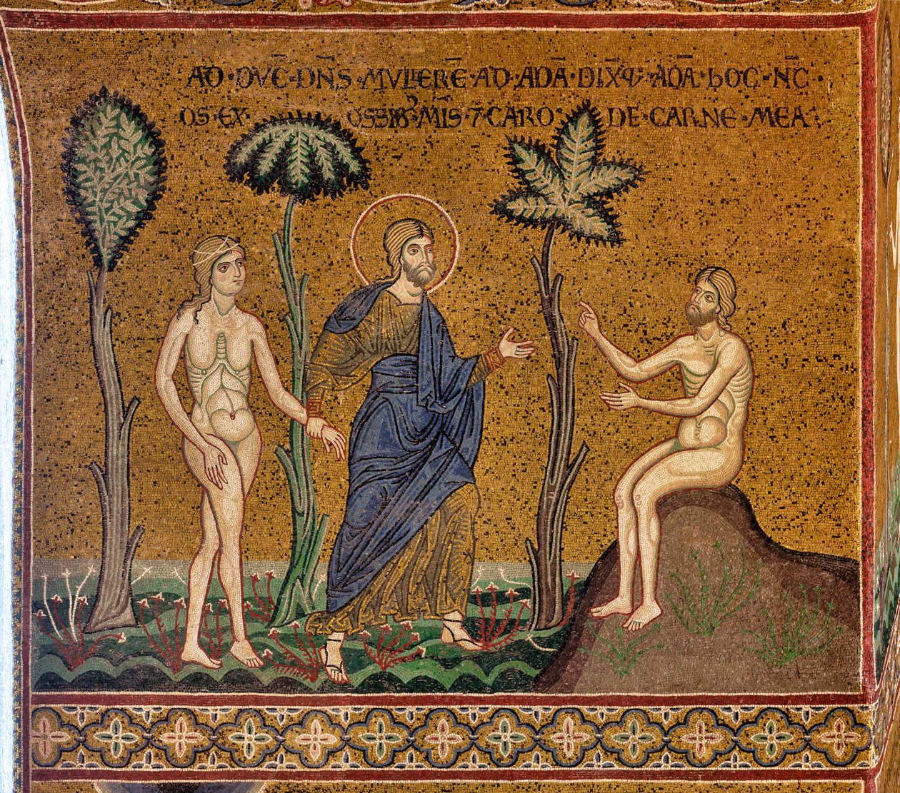 Dio presenta Eva ad Adamo, mosaico bizantino, XII-XIII secolo, sulla controfacciata da Byzantine