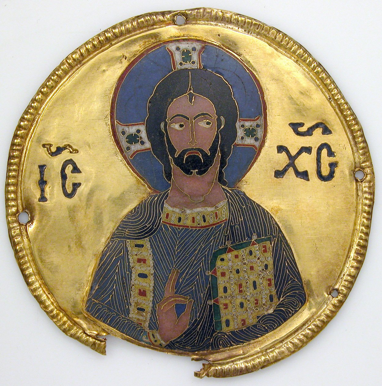 Medaglione con Cristo da una cornice di icona, c.1100 (oro, argento e smalto cloisonné) da Byzantine