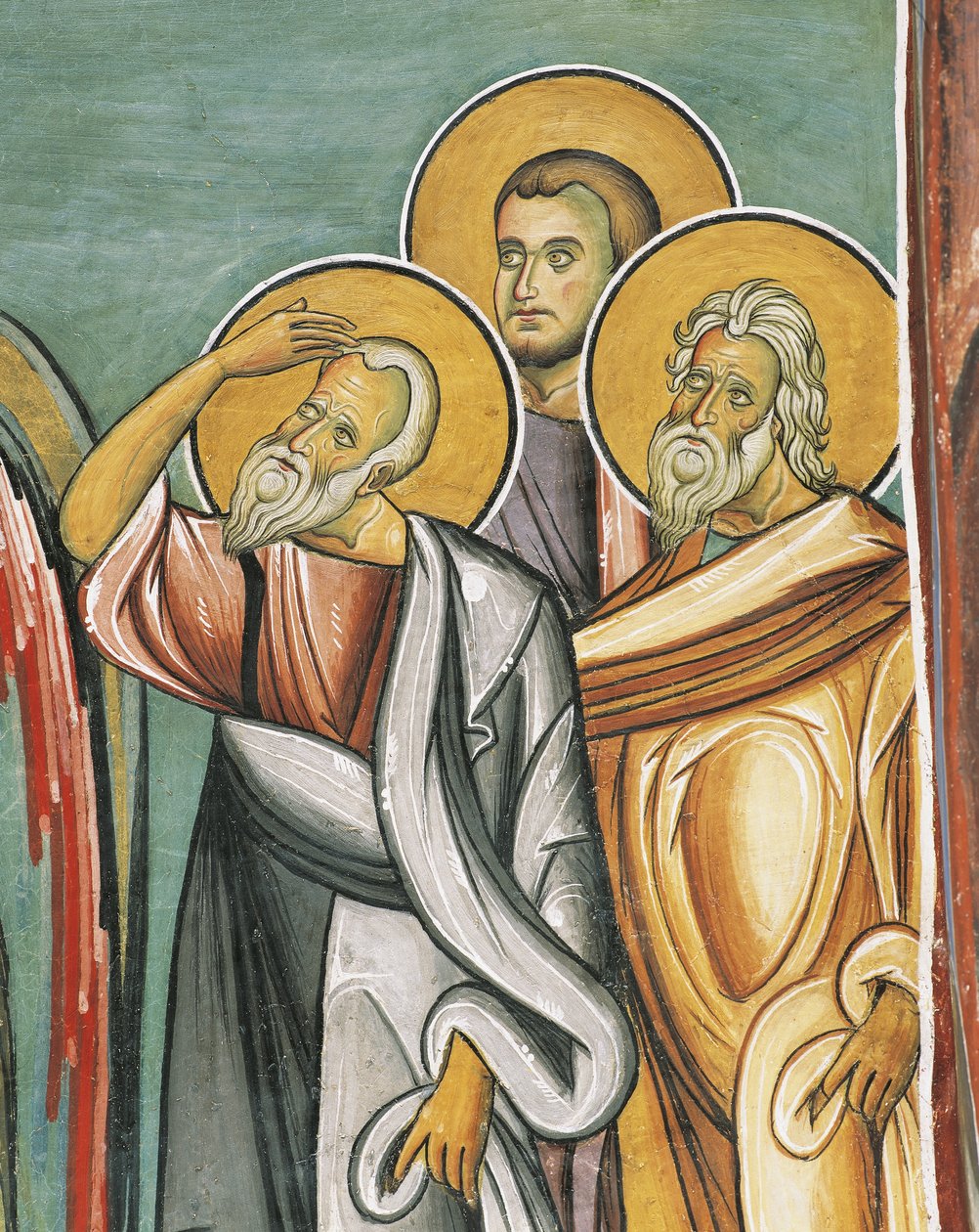 Tre persone in una chiesa, Panagia too Araka, Bizantina, Monti Troodos, Cipro da Byzantine
