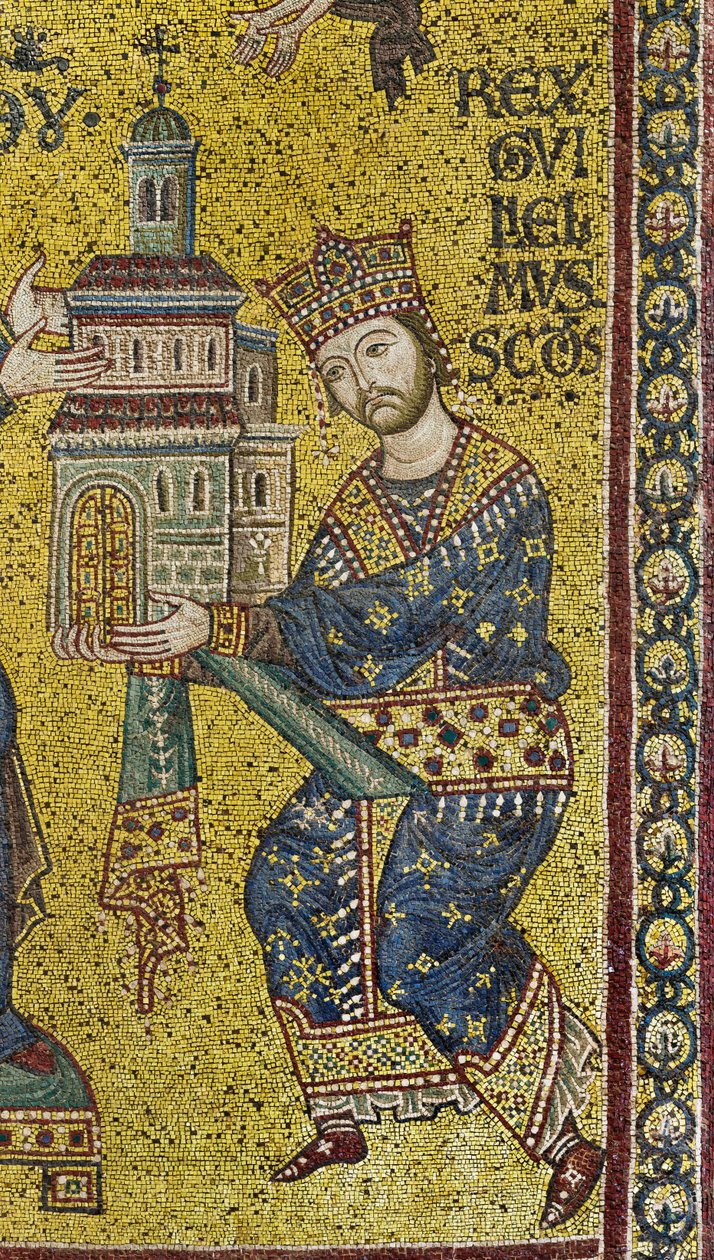 Transetto: il mosaico bizantino che raffigura il re Guglielmo II che offre la cattedrale alla Vergine Maria, dettaglio da Byzantine