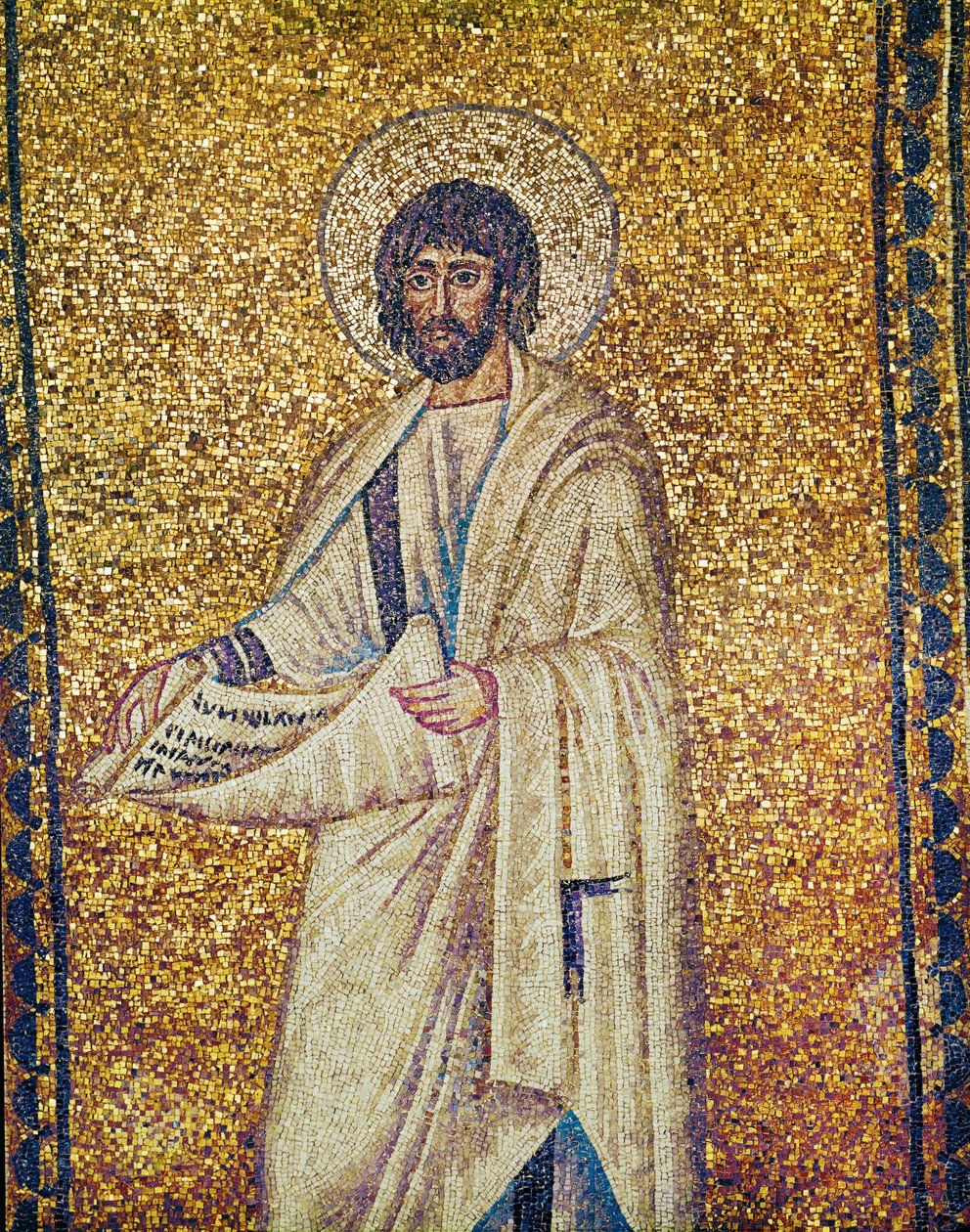 Profeta con aureola e cartiglio, VI secolo (mosaico) da Byzantine School