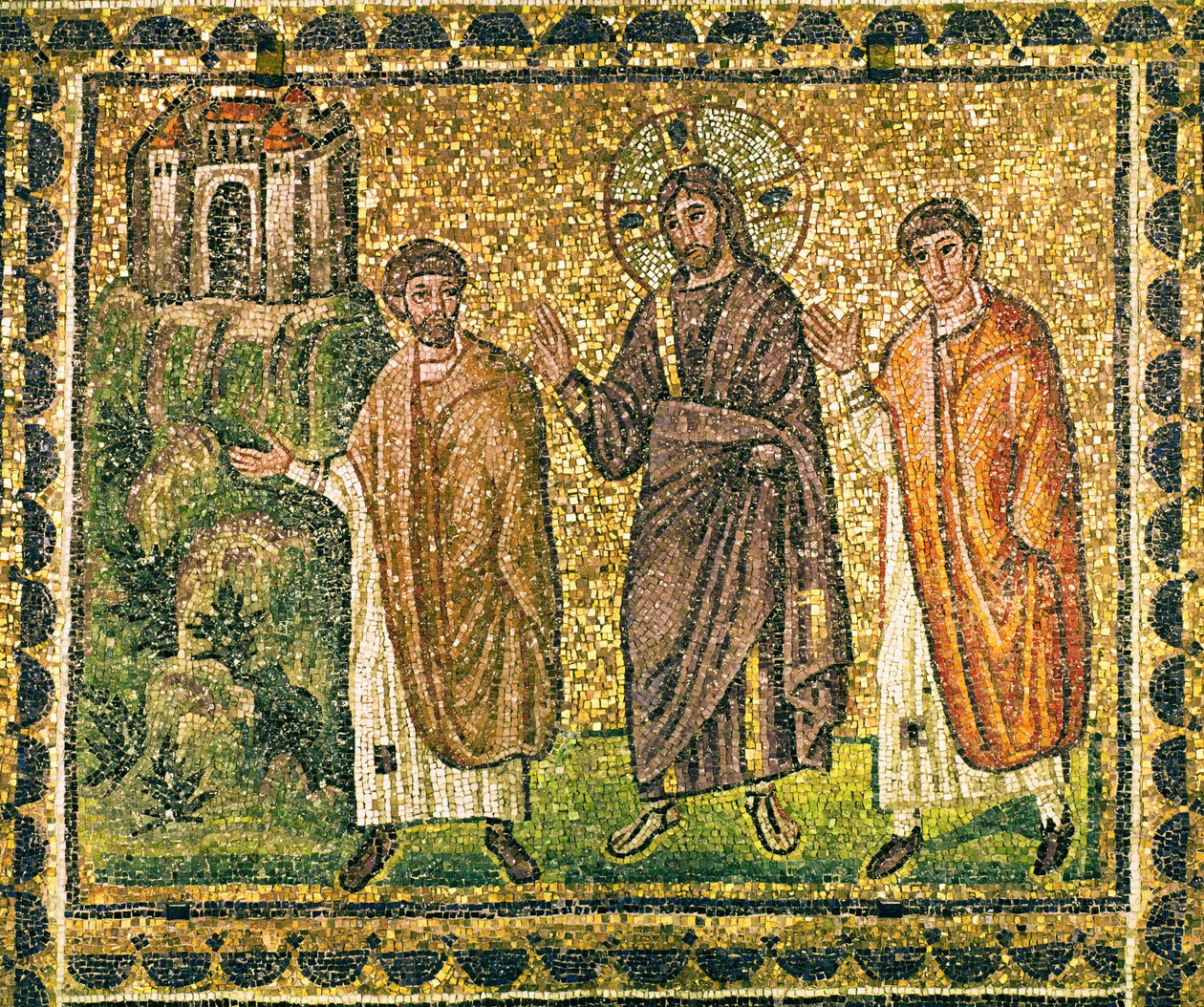 Cristo appare agli apostoli sulla strada di Emmaus, VI secolo (mosaico) da Byzantine School