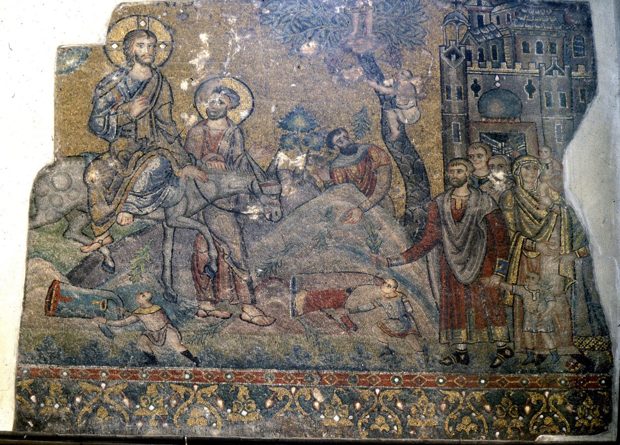 Gesù entra a Gerusalemme la Domenica delle Palme, Chiesa della Natività, Betlemme (mosaico) da Byzantine School